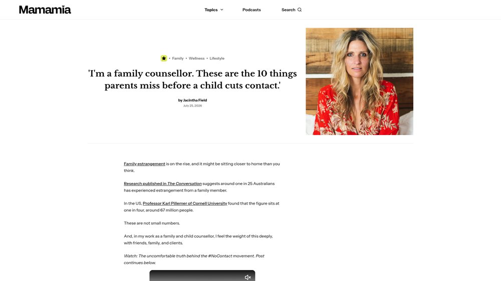 Mamamia article: The 10 things parents miss before a child cuts contact